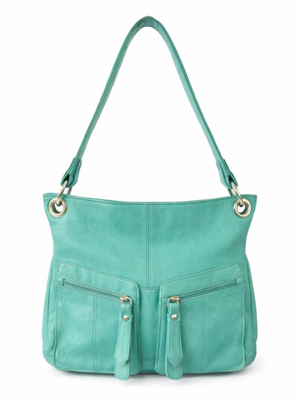 Great American Leather Works Turquoise Leather Shoulder Bag Dual Zip Pockets